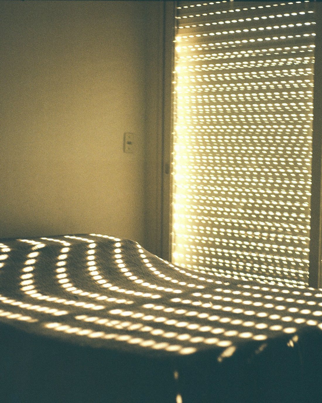 ブラインド越しの朝日が落ちる部屋